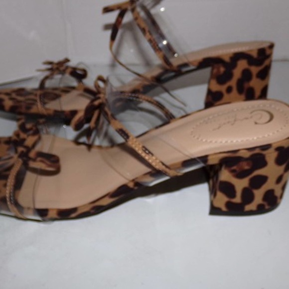 LADIES COMFORT SANDALS LEOPARD DESIGN WITH TIES BLACK BROWN SIZE 10M NWOT - Picture 5 of 8